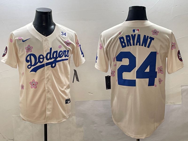 Men Los Angeles Dodgers 24 Bryant Cream Sakura Edition 2025 Nike MLB Jersey style 4